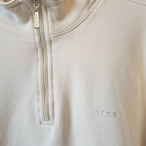 Men's Izod Cream Colored Zip Long Sleeve Sweater - Picture 4 of 7